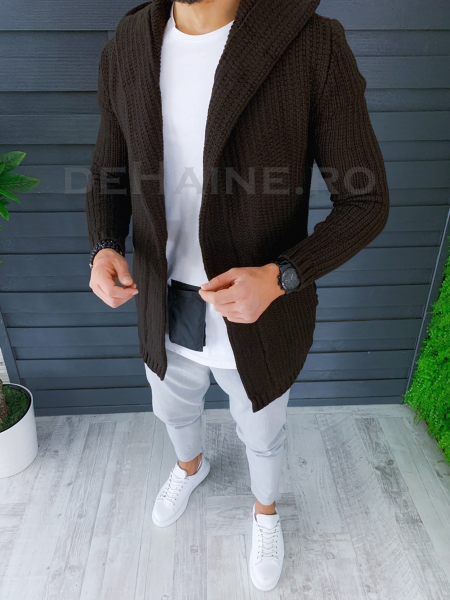 Cardigan barbati maro cu gluga slim fit ZR T3516 O3-4